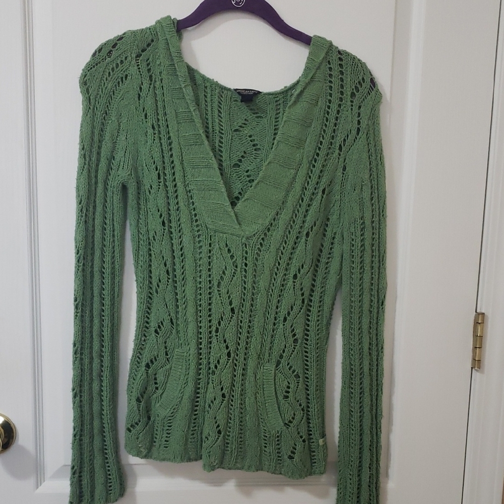 American Eagle Outfitters Green V-Neck Sweater